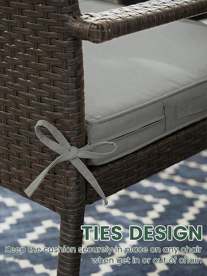 Outdoor Chair Cushion 17 x 16 x 3 Inches Patio Furniture Outdoor Waterproof Seat Cushion, Patio Chair Cushion with Handles and Ties, Square Dining Chair Cushion Set of 2, Light Grey