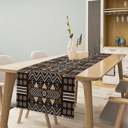 African Geometric Tribal Table Runner Vintage Abstract Ethnic Aztec Traditional Seasonal Summer Holiday Dinner Runner for Home Farmhouse Kitchen Dinner Table Party 13x36in