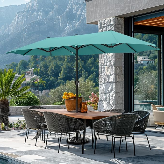 GREEN PARTY 13 ft Outdoor Patio Umbrella, Large Rectangular Table Umbrellas | Double-Sided, UV & Fade Resistant Canopy for Deck Poolside Garden Backyard, Market Umbrella with Crank & 1.5" Pole, Turquoise
