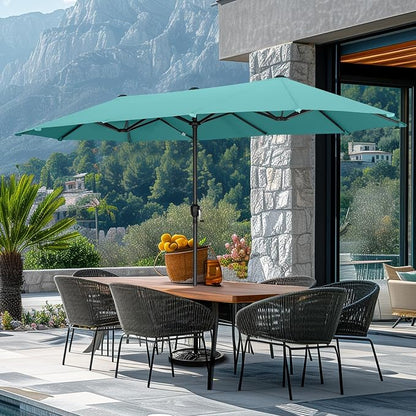 GREEN PARTY 13 ft Outdoor Patio Umbrella, Large Rectangular Table Umbrellas | Double-Sided, UV & Fade Resistant Canopy for Deck Poolside Garden Backyard, Market Umbrella with Crank & 1.5" Pole, Turquoise