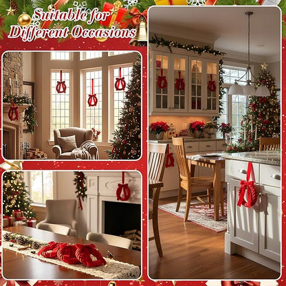 Suncalla 6 Pcs Christmas Velvet Wreath with Bow Ribbon Mini Christmas Kitchen Cabinet Front Door Wreath Decorative for Outdoor Indoor Party Table Fireplaces Porch Walls