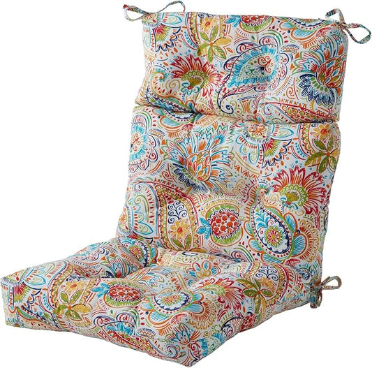 Outdoor Tufted High-Back Chair Cushions, One-Piece Hinged Seat and Back Design, Reversible with 4 Ties, Durable Polyester Fabric, Recycled Fiber Fill - Single, Jamboree Paisley