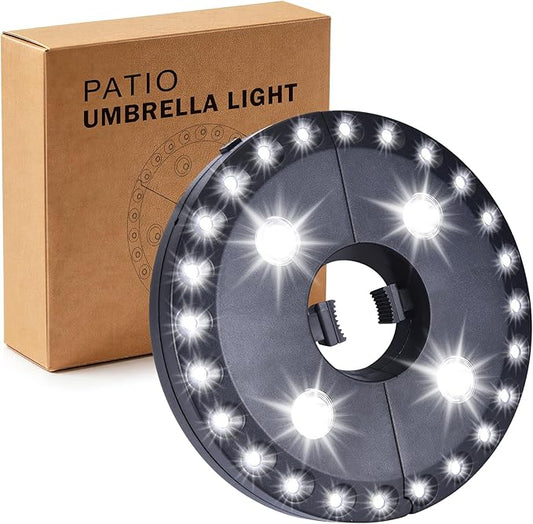 OYOCO Patio Umbrella Light 3 Brightness Modes Cordless,with 24+4 Cool White LEDs-4 * AA Battery Operated Umbrella Lights,Fits 1.15"-2" Umbrella Poles,for Patio Umbrellas,Camping Tents and Indoor Use