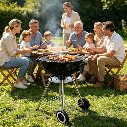 20" Heavy Duty Charcoal Barbecue Grill with Porcelain-Enameled Lid,Portable Charcoal Grill,2 Wheeled Portable Grill for Camping,Outdoor Cooking,and More,for Small Patio Backyard