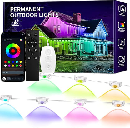 KSIPZE Permanent Outdoor Lights for House Waterproof IP67, Eaves LED Lights | Smart RGB+IC App & Button Control, 200+ Dynamic Scene Modes, For House Roof, Garden, Christmas, Party Decor