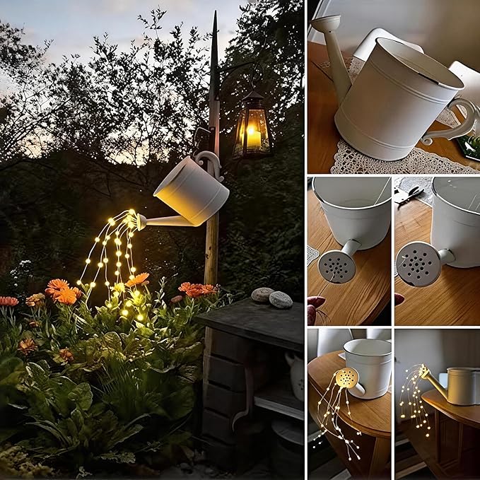 Solar Fairy Lights Outdoor, Multi Strand 180 LEDs Watering Can Light, Waterproof Solar Powered Waterfall Lights, Firefly Bunch String Lights for Garden Outside Decor, Warm White