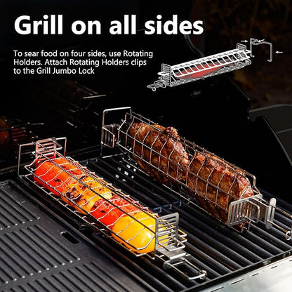 Set of 6 Grate Basket Adjustable Meshes for Grilling for Charcoal, Gas Grill, Tandoor BBQ, Smoker for Home, Outdoor, Restaurant (Stainless Steel, GRILL JUMBO PRO MAX - 6 Baskets)