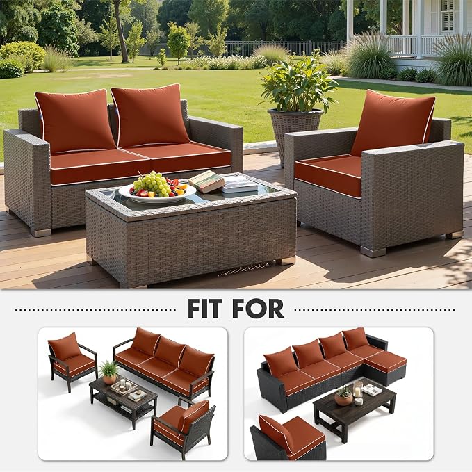 MIULEE Burnt Orange Outdoor Seat Cushion 24x24 Inch Waterproof Cushion | Deep Seat and Back Cushion for Patio Furniture Chair Sofa Couch, Fade Resistant, Handle and Adjustable Straps