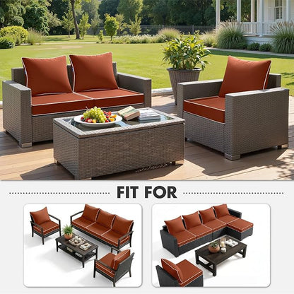 MIULEE Burnt Orange Outdoor Seat Cushion 24x24 Inch Waterproof Cushion | Deep Seat and Back Cushion for Patio Furniture Chair Sofa Couch, Fade Resistant, Handle and Adjustable Straps