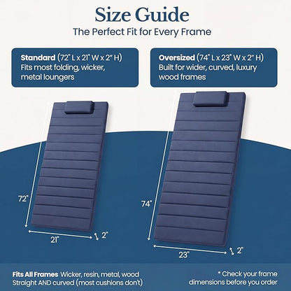 Quilted Chaise Lounge Outdoor Patio Furniture Cushions | 72x21 Water-Resistant | Durable, High-Density Foam Outdoor Chair Cushions for Pool Lounge Chairs, Heather Indigo - (Chair Not Included)