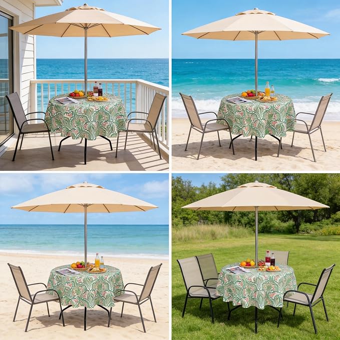 SUQ I OME Outdoor Tablecloth, Green Damascus Pattern, 60'' Round with Zipper