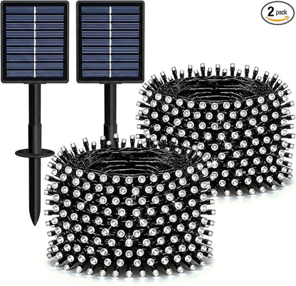 Solar String Lights 2 Pack Total 66FT 200LED Solar Fairy Lights Outdoor Waterproof 8 Modes Twinkle Solar Lights for Patio, Garden Yard Party Wedding Tree Christmas Halloween Decoration, White