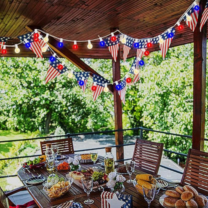 25Ft G40 LED Red White and Blue String Lights Outdoor,4th of July Decoration Lights with 27 LED Shatterproof Globe Bulbs, Hanging Patio Patriotic String Lights for Backyard Party Independence Day