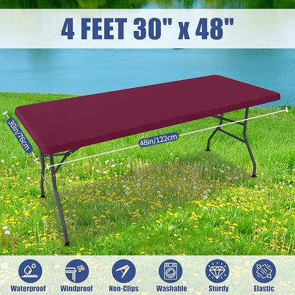 Moosfor Spandex 4 Foot Rectangle Table Cloth, Elastic Fitted Tablecloths for Picnic, Stretch Washable Patio Table Cover for Outdoor, Camping, Banquet and Parties (Jujube Red, 30"x48")