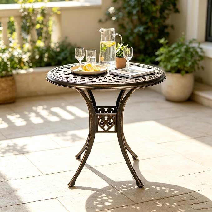 30.31" Outdoor Patio Dining Table, Cast Aluminum Patio Bistro Table, Round Patio Metal Table, Patio Furniture Set with 2.36" Umbrella Hole for Balcony Lawn Garden Backyard