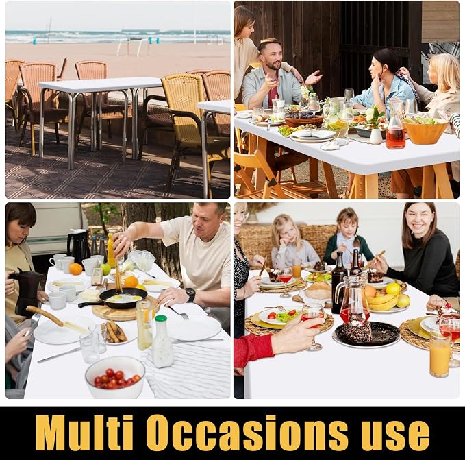 Smiry Rectangle Picnic Table Cloth, Waterproof Elastic Fitted Tablecloths for 8 Foot Tables, Washable Polyester Table Cover for Camping, Indoor and Outdoor (White, 36"x96")