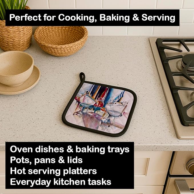 Caroline's Treasures JMK1240PTHD Dry Dock Sailboats Pair of Pot Holders Kitchen Heat Resistant Pot Holders Sets Oven Hot Pads for Cooking Baking BBQ, 7 1/2 x 7 1/2