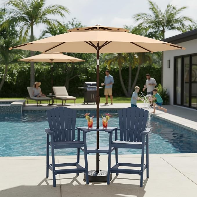 10FT Outdoor Patio Umbrella, 2 Tiers Market Table Umbrella with 8 Sturdy Ribs, Push Button Tilt and Crank, UPF50+ UV Protection for Deck, Pool, Garden and Backyard