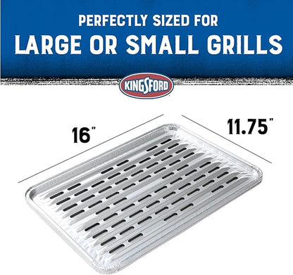 Kingsford Extra Tough Aluminum Grill Liners, Disposable Foil Grill Toppers for Outdoor Grills, Helps Keep Food and Sauce from Falling Through Grates, 16 x 11.75 in, 14 Count