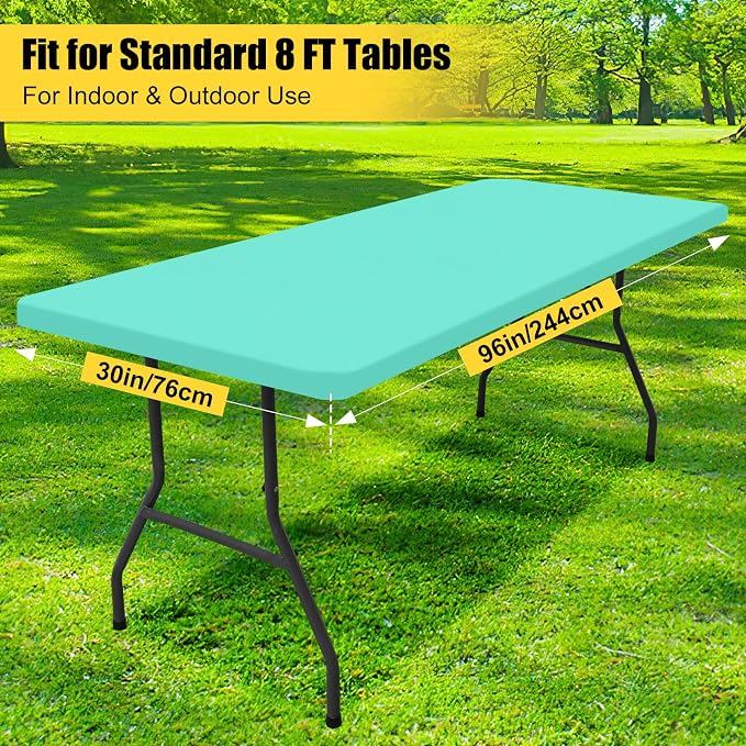 Smiry Rectangle Picnic Table Cloth, Waterproof Elastic Fitted Tablecloths for 8 Foot Tables, Washable Polyester Table Cover for Camping, Indoor and Outdoor (Aqua, 30"x96")