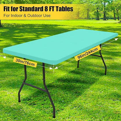 Smiry Rectangle Picnic Table Cloth, Waterproof Elastic Fitted Tablecloths for 8 Foot Tables, Washable Polyester Table Cover for Camping, Indoor and Outdoor (Aqua, 30"x96")