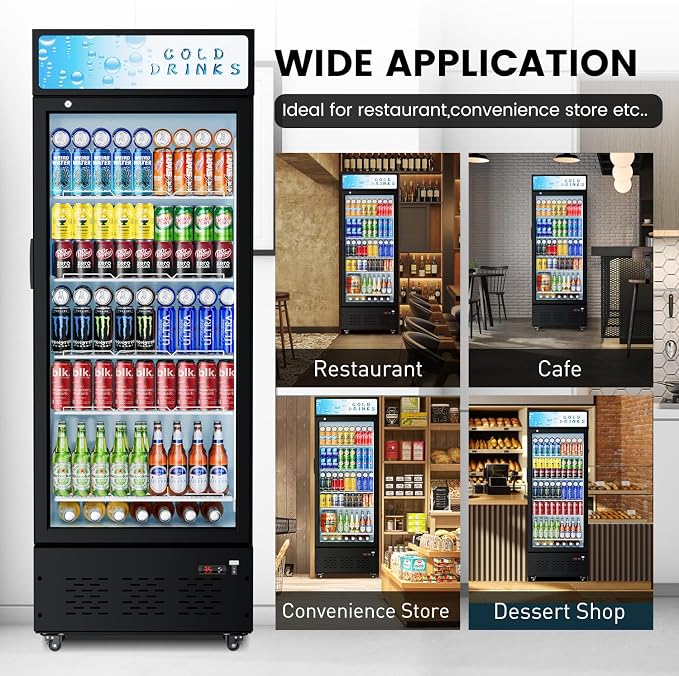 Commercial Display Refrigerator Glass Door 15.1 cu.ft Commercial Beverage Refrigerators with LED and Shelves for Cafe, Restaurant, Store