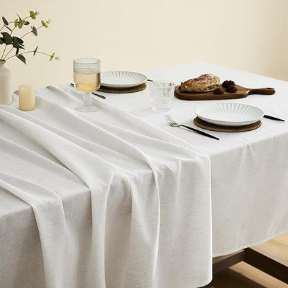 Cream Linen Rectangle Tablecloth Event Holiday Buffet Oblong Tablecloth Table Covers for 6 8 Foot Tables Washable Water Repellent Dining Table Cloth for 8-10 Seater 60x102 Inch