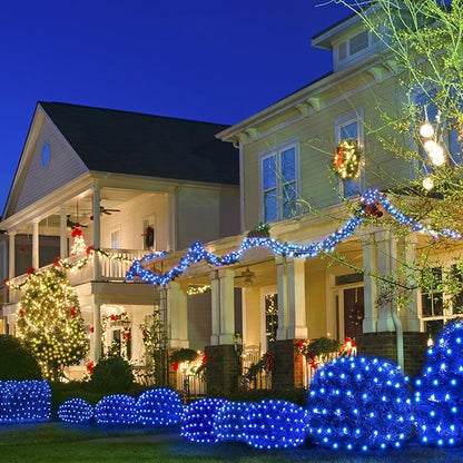 WBao Christmas Net Lights, 360LED 11.5ft x 6.9ft Christmas Lights with 8 Modes, Timer, End to End Connectable, Waterproof Design for Lawn, Bushes, Trees Outdoor Xmas Decorations, Blue