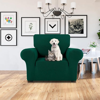 LURKA Stretch Chair Cover for Sofa, 1 Piece Armchair Slipcover, Dark Green | Soft Stretch Jacquard, Fits 31"-55" Armchairs, Elastic Bottom for Secure Fit, Machine Washable, Pet & Kid Friendly