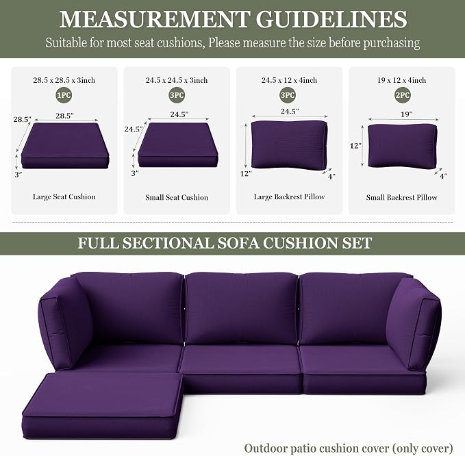 9 Pcs Outdoor Patio Cushions Covers Replacement Sets, Covers Only | 9 Pcs Patio Cushions Covers Replacement UV Resistant, Water Anti-Slip, Heavy-Duty Zippers for 5 Pcs Patio Furniture Set