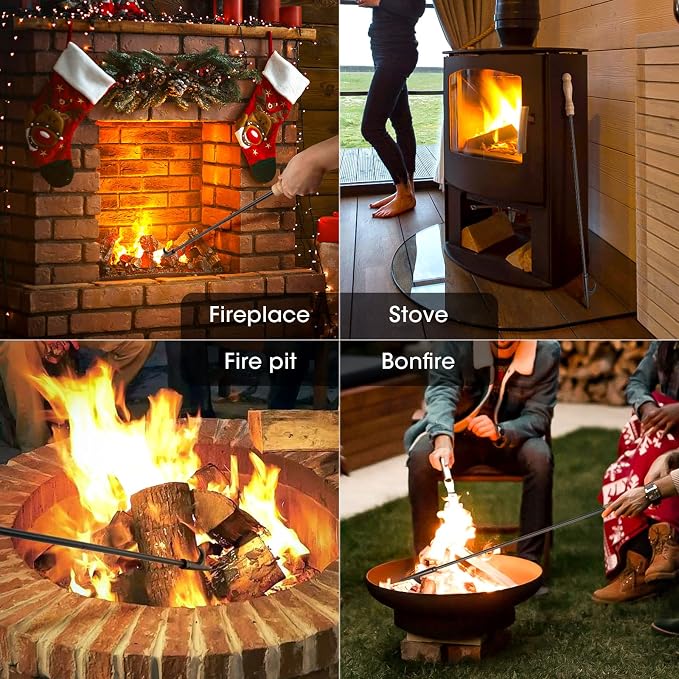 himaly 32" Fire Pit Poker for Fireplace & Campfire | Heavy Duty Wrought Iron Steel, Rust-Resistant Log Grabber for Indoor & Outdoor