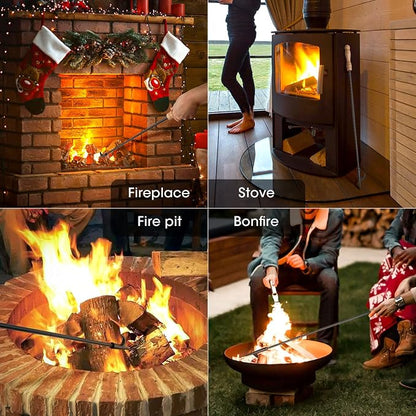 himaly 32" Fire Pit Poker for Fireplace & Campfire | Heavy Duty Wrought Iron Steel, Rust-Resistant Log Grabber for Indoor & Outdoor