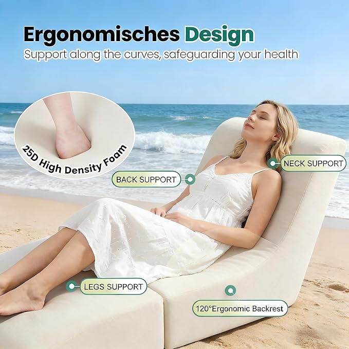 ZealWe Bean Bag Chair Outdoor Patio Lounge Chair with Back Support, Chaise Lounge Chair Waterproof Beach Bean Bag Couch for Adults, Memory Foam Filled for Poolside Balcony, Beige | water proof