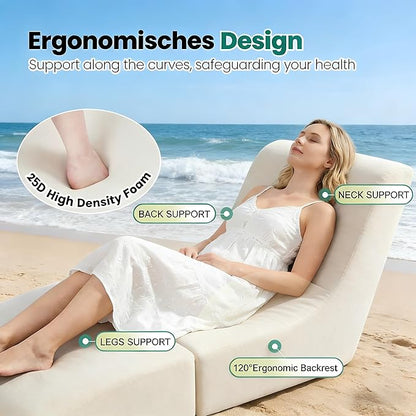 ZealWe Bean Bag Chair Outdoor Patio Lounge Chair with Back Support, Chaise Lounge Chair Waterproof Beach Bean Bag Couch for Adults, Memory Foam Filled for Poolside Balcony, Beige | water proof