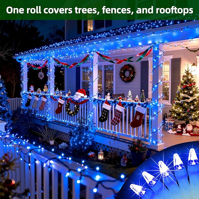 QUHUATU 750 LED Chrstmas Lights, 240ft Outdoor Christmas String Lights with 12 Modes, Blue LED String Lights with Timer Dimmable Waterproof for Outside Tree Fence Garden Xmas Wedding Party Decor Blue