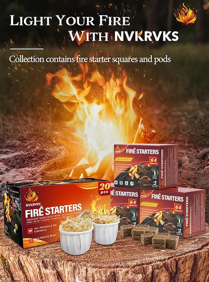 Nvkrvks Fire Starter Squares 192, Natural & Odourless FireStarters Cubes for Campfire, Fireplace, Chimney and Barbecue, Water Resistant, Easy to Ignite, Safe Camping Accessories
