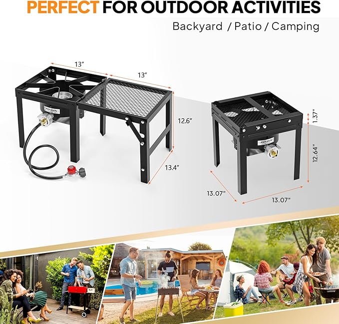 ROVSUN Portable Propane Gas Stove with Foldable Side Rack, Single Burner Camp Stove Cooker for Outdoor Backyard Cooking, Camping, Tailgating, Canning, Turkey Frying & Seafood Boiling, Patent Pending