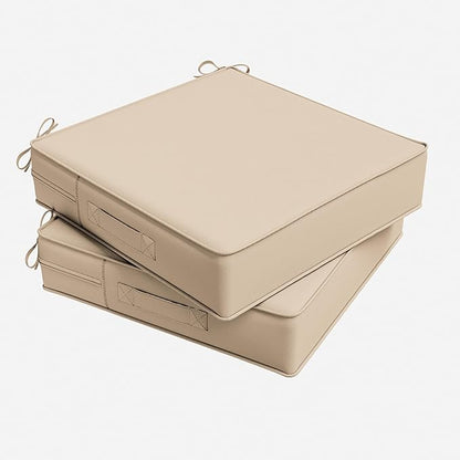 Outdoor Chair Cushion 24 x 24 x 5 Inches Patio Furniture Outdoor Waterproof Seat Cushion, Patio Chair Cushion with Handles and Ties, Square Dining Chair Cushion Set of 2, Sand