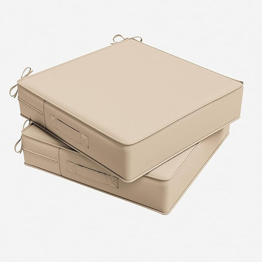 Outdoor Chair Cushion 24 x 24 x 5 Inches Patio Furniture Outdoor Waterproof Seat Cushion, Patio Chair Cushion with Handles and Ties, Square Dining Chair Cushion Set of 2, Sand