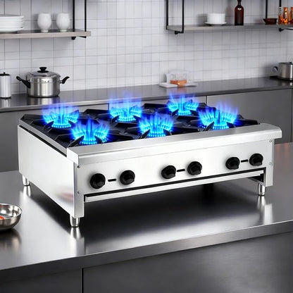 Stainless Steel Stoves,Portable Cooktop with 6 Burners–168,000 BTU,Comes with Conversion Kit for Both Propane & Natural Gas Cooktop Combo.Commercial Gas Stove for Restaurant & School Cafeteria.
