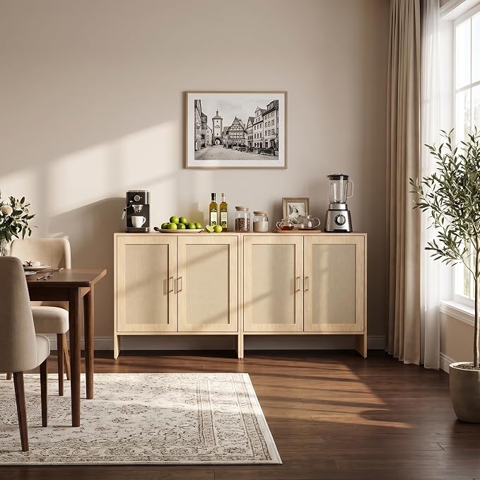 DHZ Buffet Cabinet with Storage, Farmhouse Sideboard Storage Cabinet with Rattan Doors & Adjustable Shelf, 31.5" Narrow Coffee Bar Cabinet, Kitchen Storage Cabinet, Entryway Accent Liquor Cabinet