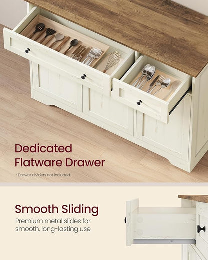 VASAGLE Siren Collection - Buffet Cabinet, Traditional Basic Coffee Bar Cabinet with 2 Drawers, Adjustable Shelves, 3 Doors, Sideboard, 42.1 x 15.8 x 31.8 Inches, Cloud White ULSC531WJ01S