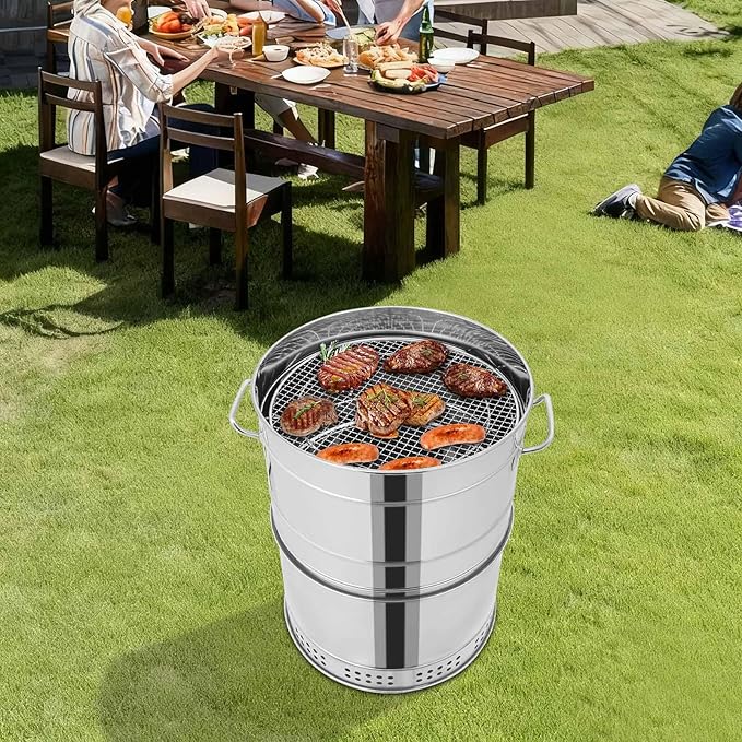 𝟑𝟔𝟎° 𝐒𝐦𝐨𝐤𝐞𝐥𝐞𝐬𝐬 𝐂𝐡𝐚𝐫𝐜𝐨𝐚𝐥 𝐆𝐫𝐢𝐥𝐥,Large Portable Outdoor BBQ Grill 16.14x25.98in,Stainless Steel Charcoal Grills for Camping Travel Backyard Picnic Beach with 50 Skewers