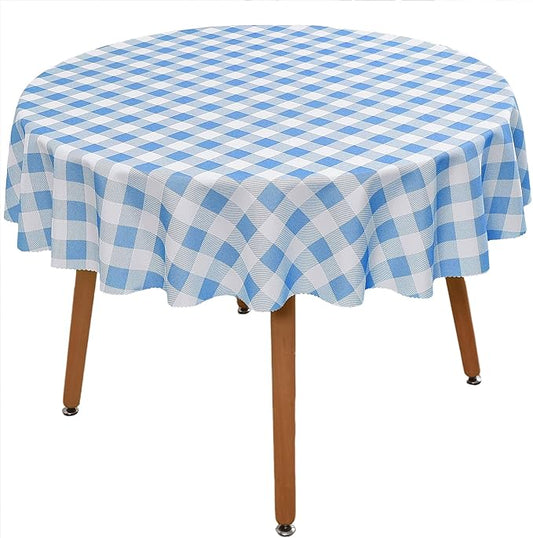 Waterproof Plaid Tablecloth Fabric - Round 50 Inch Classic Gingham Checker Table Cloth for Indoor/Outdoor Use - Buffalo Table Cover for Picnics, BBQs, and Parties