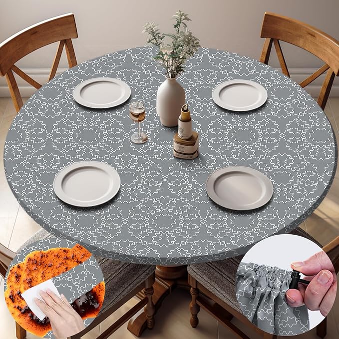 opstellen Fitted Round Tableclothes Drawstring Water Proof Table Cloth Polyester Indoor Outdoor Circular Covers for 36-44in Table New Apartment Home House Needs Gift Campers Patio Picnic Camping Finds