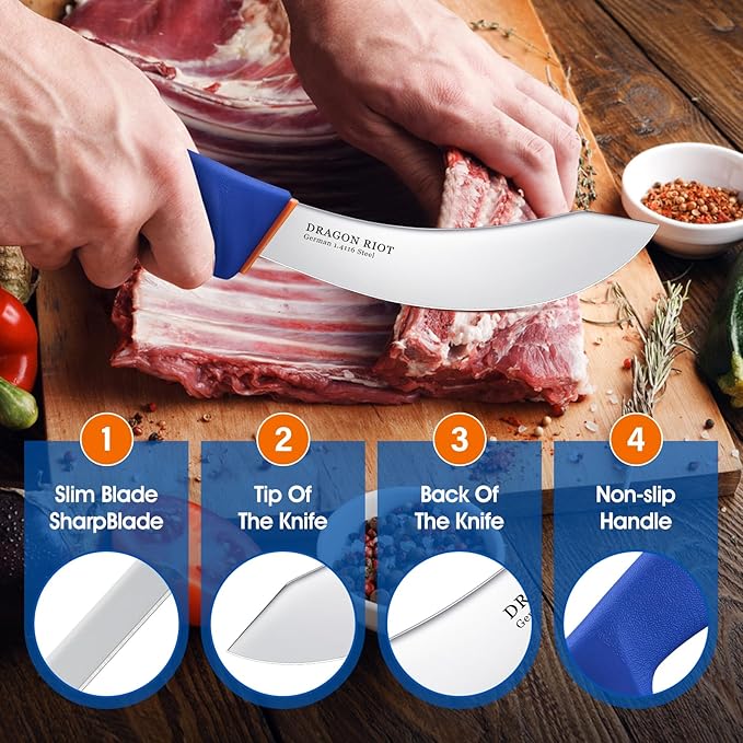 DRAGON RIOT 6 Inch Skinning Knife, Meat Butcher Knife for Beef & Processing, Stainless Steel Kitchen Knife, Sharp Boning & Cutting Knife with Non-Slip Handle