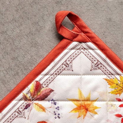 Maison d' Hermine 100% Cotton Oven Mitt & Pot Holder Set (7.5"x13" & 8"x8") Heat Resistant BBQ Cooking Gloves with Loop for Thanksgiving Christmas Decorations Handling Hot Pans (Amarante)