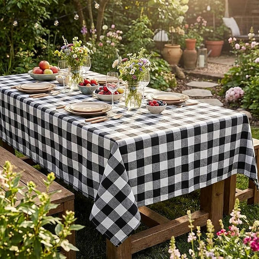 B-COOL Buffalo Plaid Tablecloth Christmas Checkered Table Cloths Party Desk Fabric for Thanksgiving Holiday Birthday Indoor Outdoor Picnic Party Table Decorations 56x84 inch Black and White