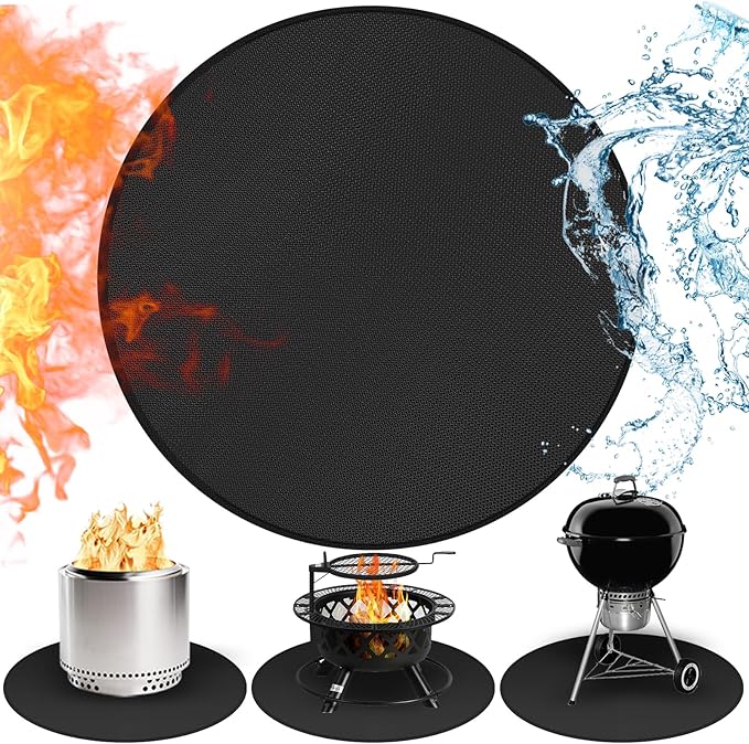 Round Fire Pit Mats for Under Fire Pit Compatible with Solo Stove Bonfire Accessories Compatible with Solo Stove, 3-Layer Easy to Clean Grill Mats for Outdoor Grill to Protect The Deck, Patio, 47in