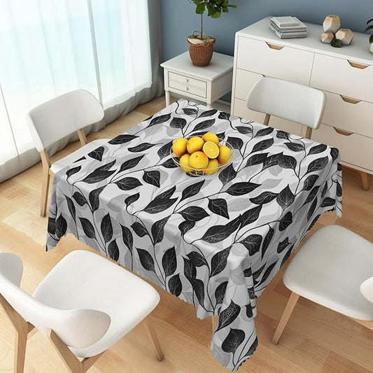 Black and White Leaves Tablecloth 60x60 Inch Square Floral Plants Farmhouse Table Cloth Kitchen Table Decorations for Home Dinner Party Waterproof Polyester Washable Tables Cover Oilproof